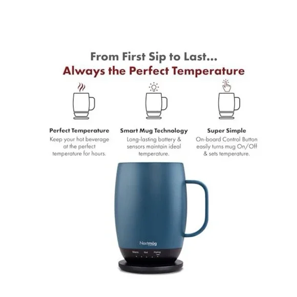Nextmug Temperature Controlled Self Heating Coffee Mug 14oz Dusty Blue Smart Mug - Picture 2 of 3